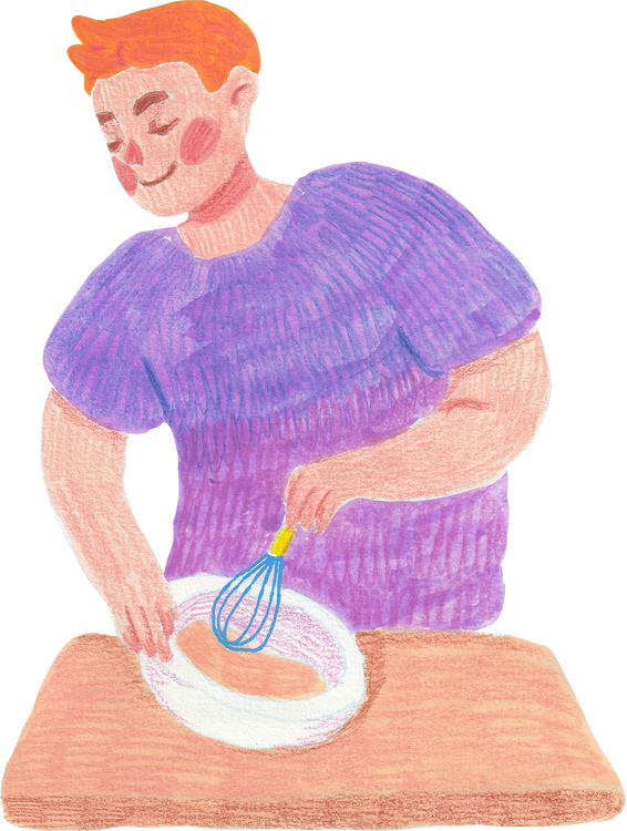 Cartoon Painted Home Cook Whisking Batter